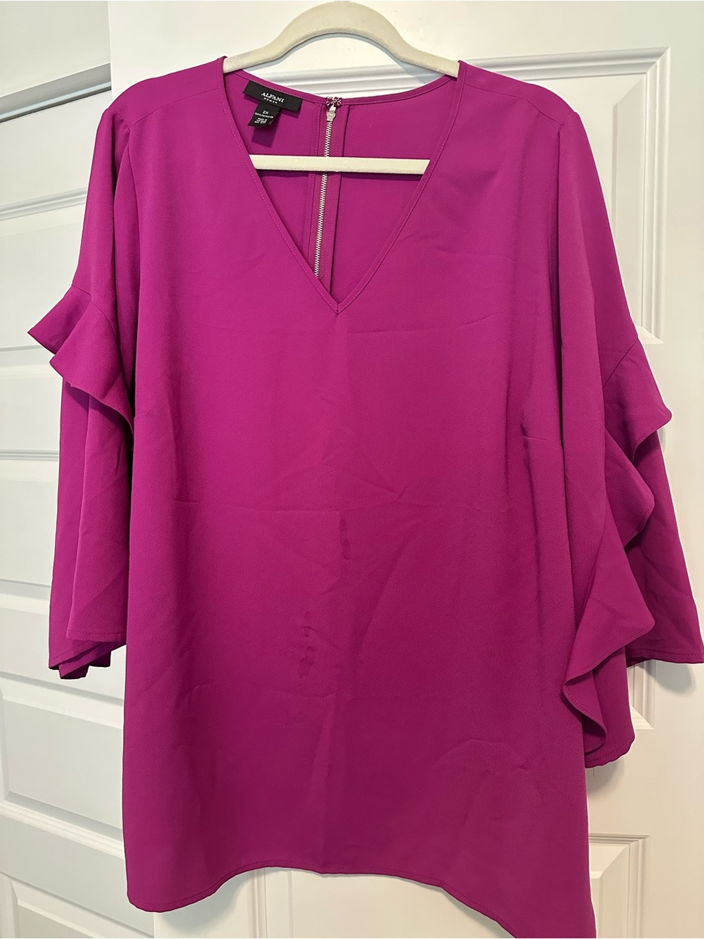 Alfani Magenta V-Neck Ruffle Sleeve Blouse